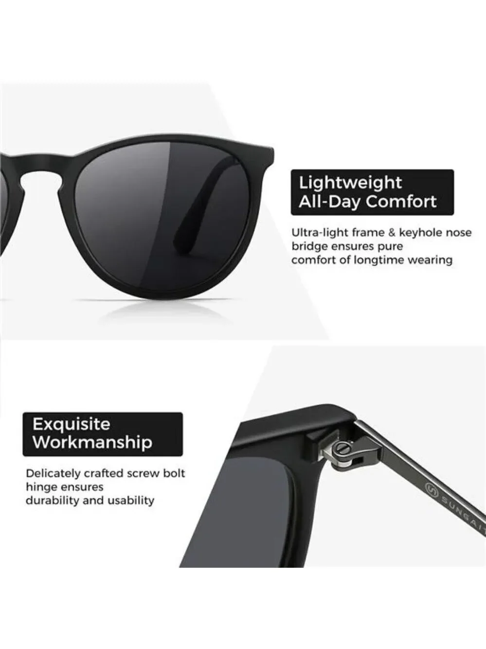 Sungait Round Polarized Sunglasses Women Men Vintage UV400 Retro Glasses